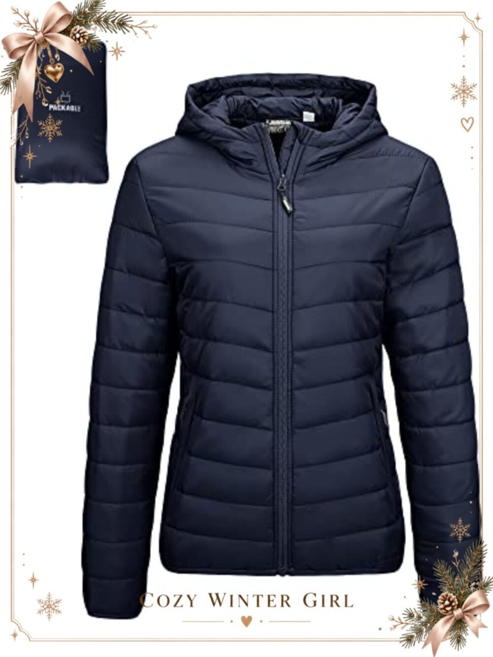 Packable Lightweight Quilted Puffer Jacket Hooded Full Zip Winter Coat
